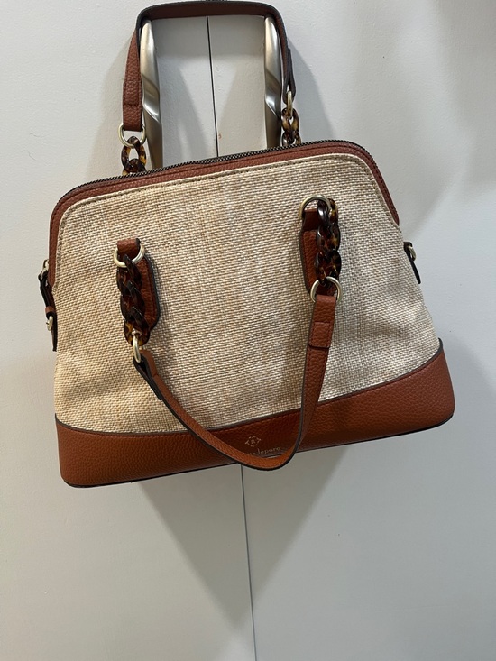Nanette Lepore Handbags - Nanette Lepore Cream and Brown Woven Satchel with Tortoiseshell Accents